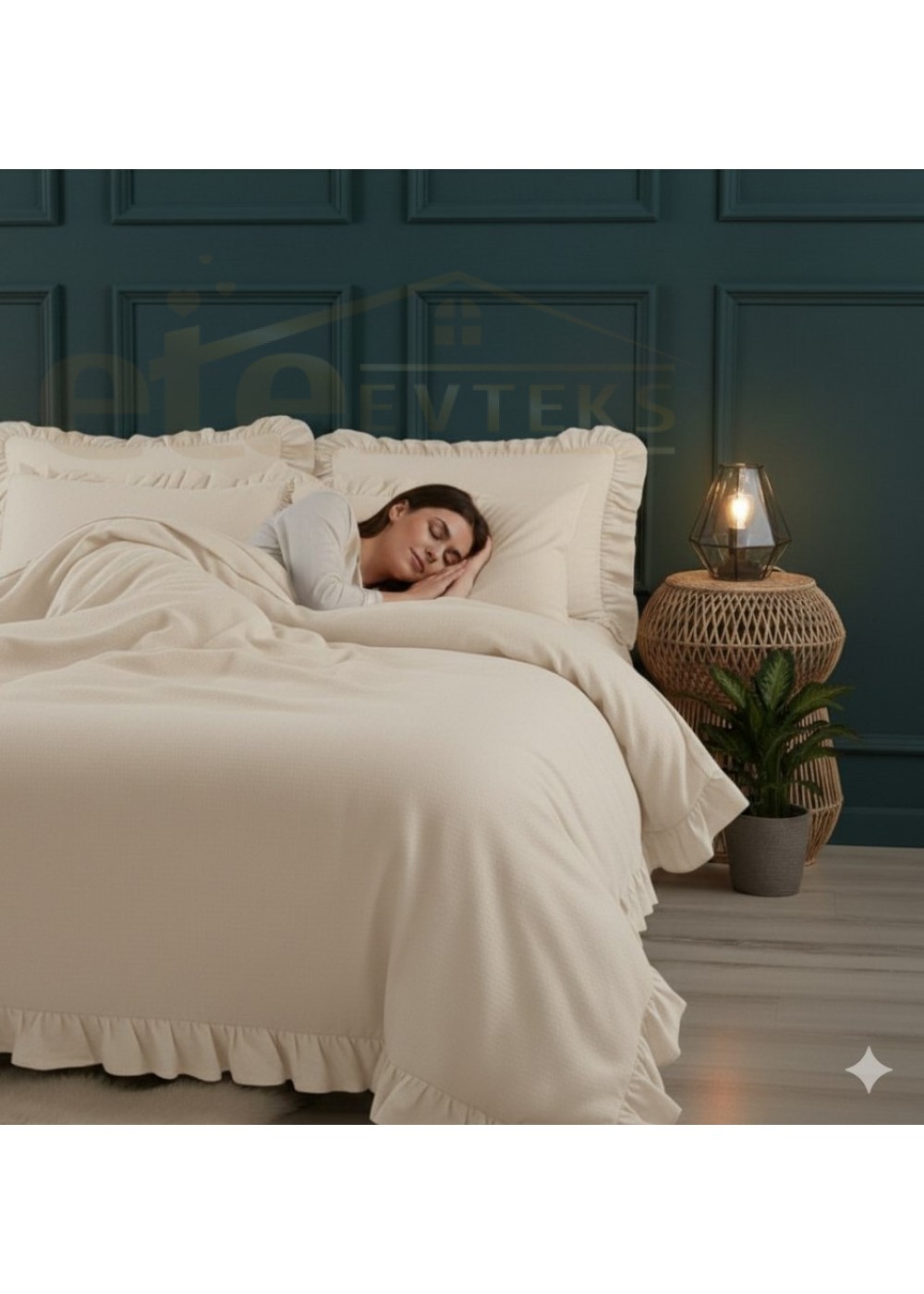 ETEHOMETEX %100 Doğal Pamuk Tek Kişilik Fırfırlı Nevresim Seti 160x220 cm CAPPUCİNO 8696474232066